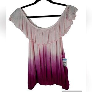 NWT Free People Pink & Raspberry Ombre Gauzey Peasant Top Size M